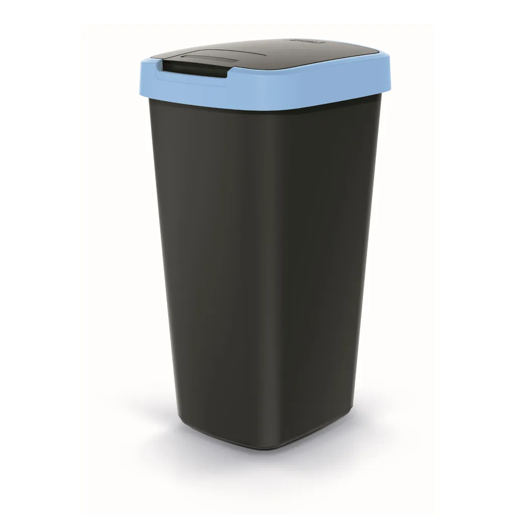 Keden Compacta Q Mülleimer mit Schwing- und Klappdeckel 25L Kunststoff Mülltrennung Abfallbehälter Recycling Abfallsammler - schwarz mit blauem Rand